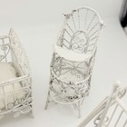 Vintage White Wrapped Wire Wicker Doll Furniture Nursery Set Crib Pram Chair — photo 3