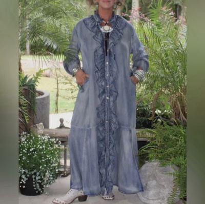 #ad Jaded Gypsy A Ruffle In Time Denim Chambray Lightweight Maxi Dress NWT $178 L XL $118.00