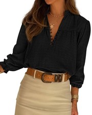 BTFBM Women Fall Tops 2025 Boho Solid V Neck Fashion Casual Long Sleeve Butto...