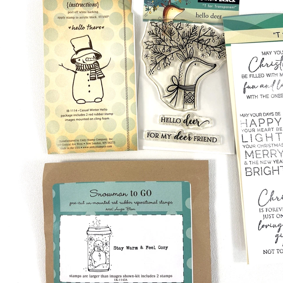 Unity Stamp Company Lot of Christmas Rubber Stamps Holiday Snowman Trees Deer - Image 2 of 4