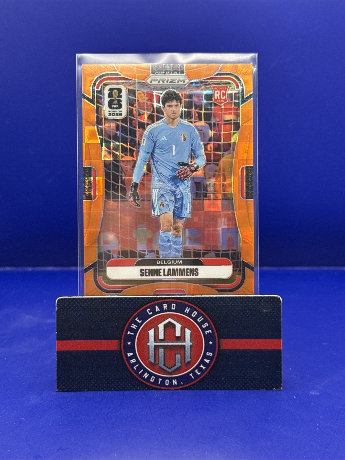 2026 Prizm FIFA World Cup Senne Lammens Rookie Orange Pandora /215 Belgium BG1 view 1