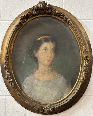 Henry John Lintott: Porträt der Künstlerfrau Audrey, oval, Öl auf Karton
