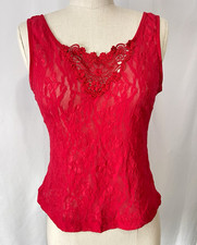 Vintage Cinema Exoile Women's Red Lace Camisole Nylon Tank Top cami USA Medium