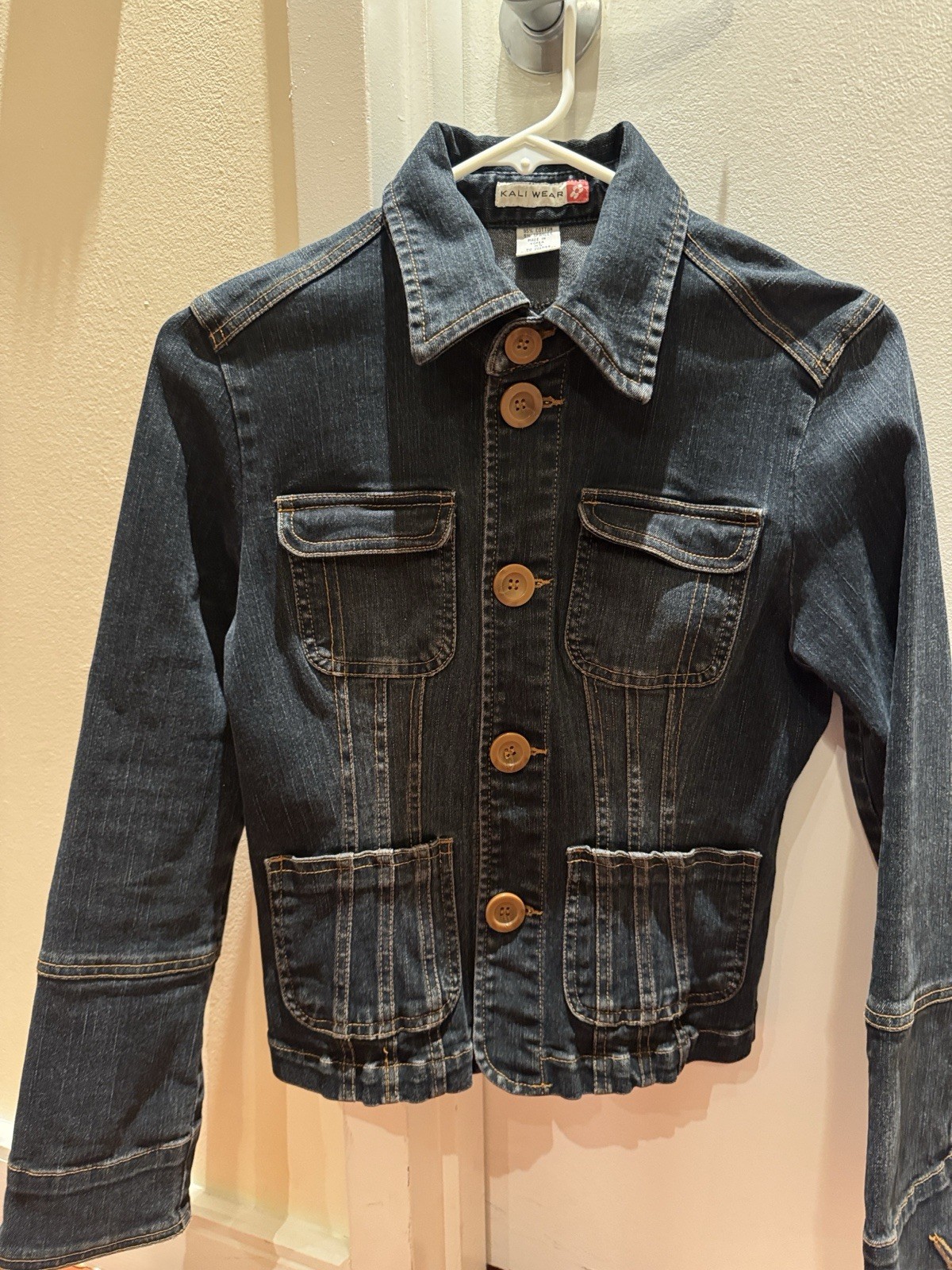 Vintage Women's Dark Blue Denim Jacket XS Button Front Pocke