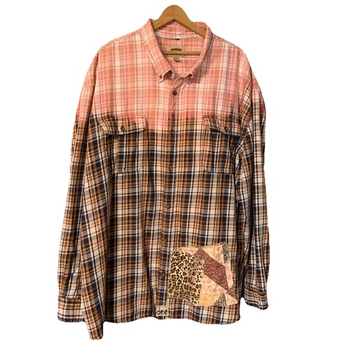 Upcycled Men’s 5X Flannel Shirt Shacket Boho Artsy Festival Patchwork Folk Art - Picture 2 of 10