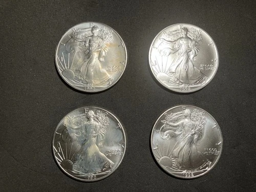Four 1992 WALKING LIBERTY 1oz. AMERICAN EAGLE .999 FINE SILVER DOLLAR COINS