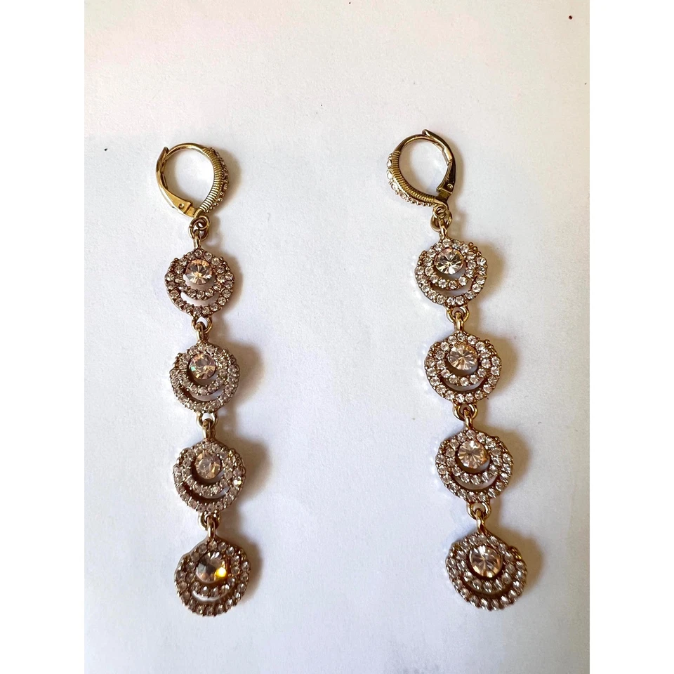 GIVENCHY Gold Crystal Dangle Drop Earrings Lever Back Glamorous Evening - Image 2 of 4