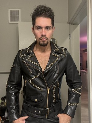 Moschino H&M Exclusive Bloggers Mens Black Leather Chains Jacket Size S Small