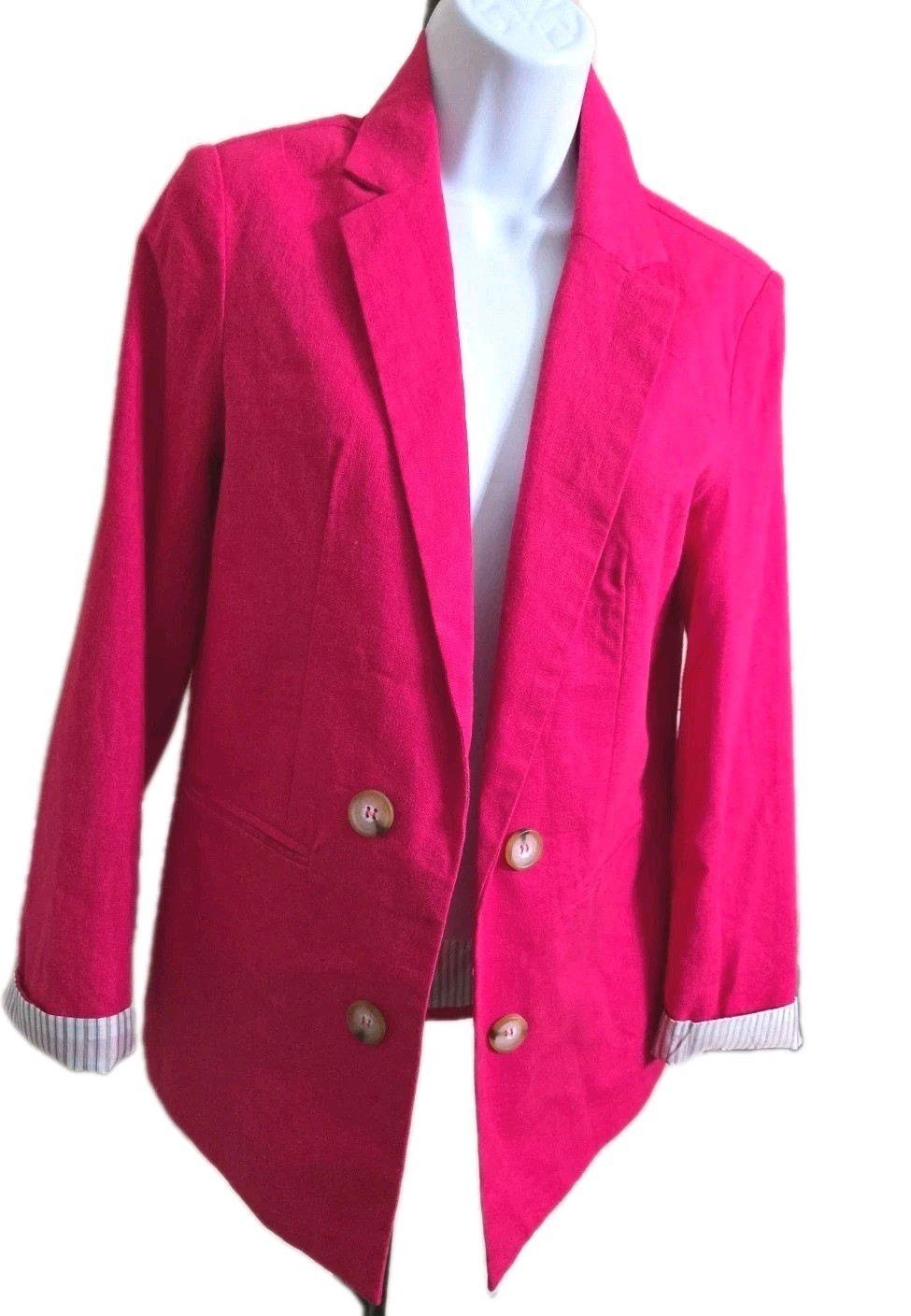 Halston H Linen Pink/Fuchsia Blazer Jacket Open Front Lined Women's Size Small