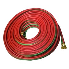 Grade T Twin-Line Welding Hose, 1/4 in, 25 ft, BB Fittings, Fuel Gases and