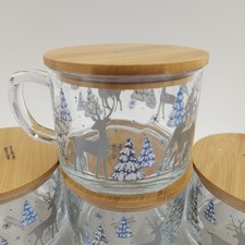 Temp-tations Seasonal Set of (4) 16-oz Glass Mugs with Lids Deer Trees