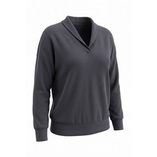 Charcoal Gray Ribbed Knit Oversized Shawl V-Neck Pullover Sweater Top