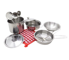 13PCS Kids Kitchen Play Set Stainless Steel Pots Pans Pretend Cooking Toy