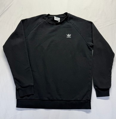Adidas Trefoil Essentials Sweatshirt Mens Large Black Fleece Lined Primegreen
