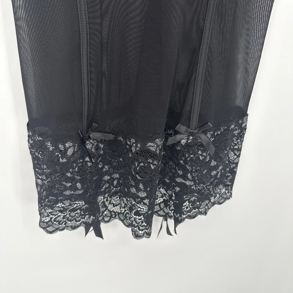 Vestido Coquette Negro Babydoll Mini Encaje Lencería Transparente Talla XL Foto 3 de 4