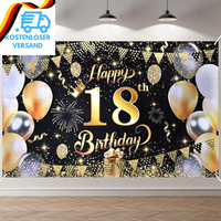 18.Geburtstag Banner Schwarzes-Gold, Happy Birthday Banner, 18.Geburtstag Dekora