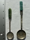 Alpaca Silver Mexico Jade Carved Souvenir Spoons Lot Of 2 Cozumel Mexico Cancun — photo 1