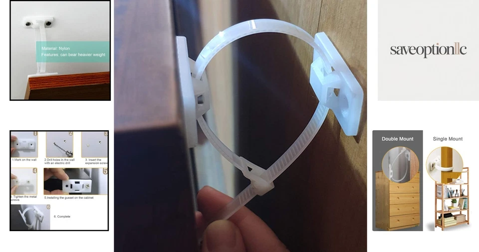 Correas de anclaje de pared ajustables para muebles seguros para bebés y mascotas - Kit de fácil instalación Foto 2 de 4