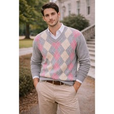 Vintage Alan Paine 100 Lambs Wool Argyle Heritage Preppy Sweater, Large