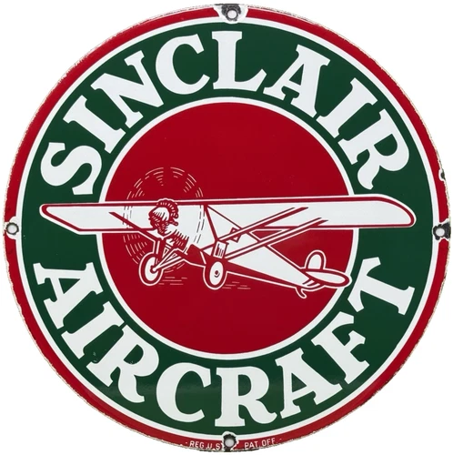VINTAGE SINCLAIR AIRCRAFT PORCELAIN SIGN GAS STATION MOTOR OIL AIRCRAFT LUBESTER