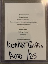 2026 Bowman Sapphire Konnor Griffin Chrome Prospects Orange AUTO /25 Redemption