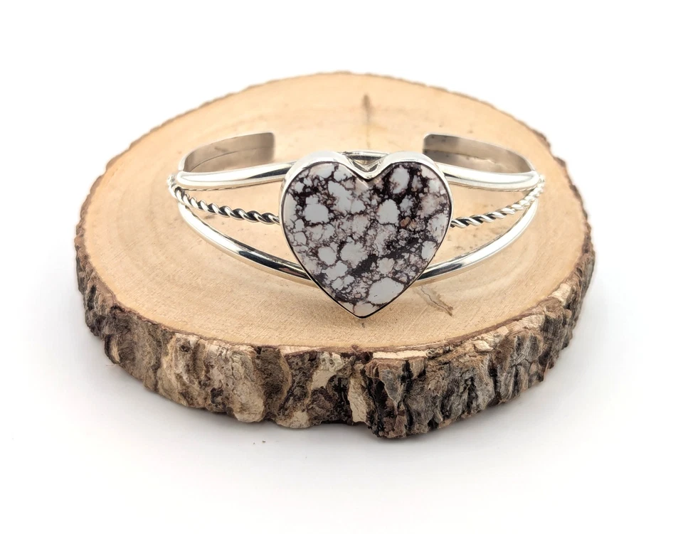 Brazalete turquesa caballo blanco nativo americano en forma de corazón joyería talla 7 pulgadas Foto 4 de 4