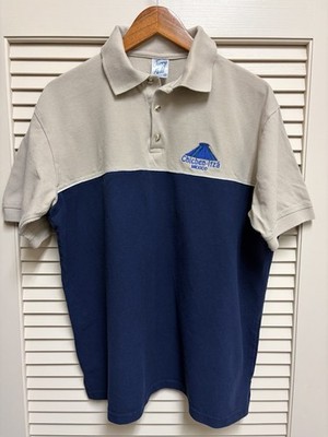Chichen Itza Mexico Polo Shirt Mens XL Tan Navy Colorblock Souvenir Embroidered