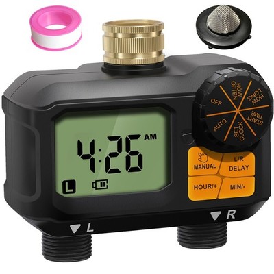 Programmable Garden Hose Water Timer with 2 Outlets, Brass Swivel Connector