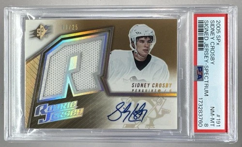 Sidney Crosby 2005 SPx #191 Spectrum RC Rookie Patch Auto 3/25 PSA 8