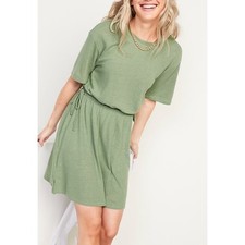 Old Navy Size Medium Waist-Defined Linen-Blend Mini Dress Green 