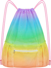 Mesh Drawstring Backpack, Large Sports Gym Bag for Women Kids with Pocket and Zi