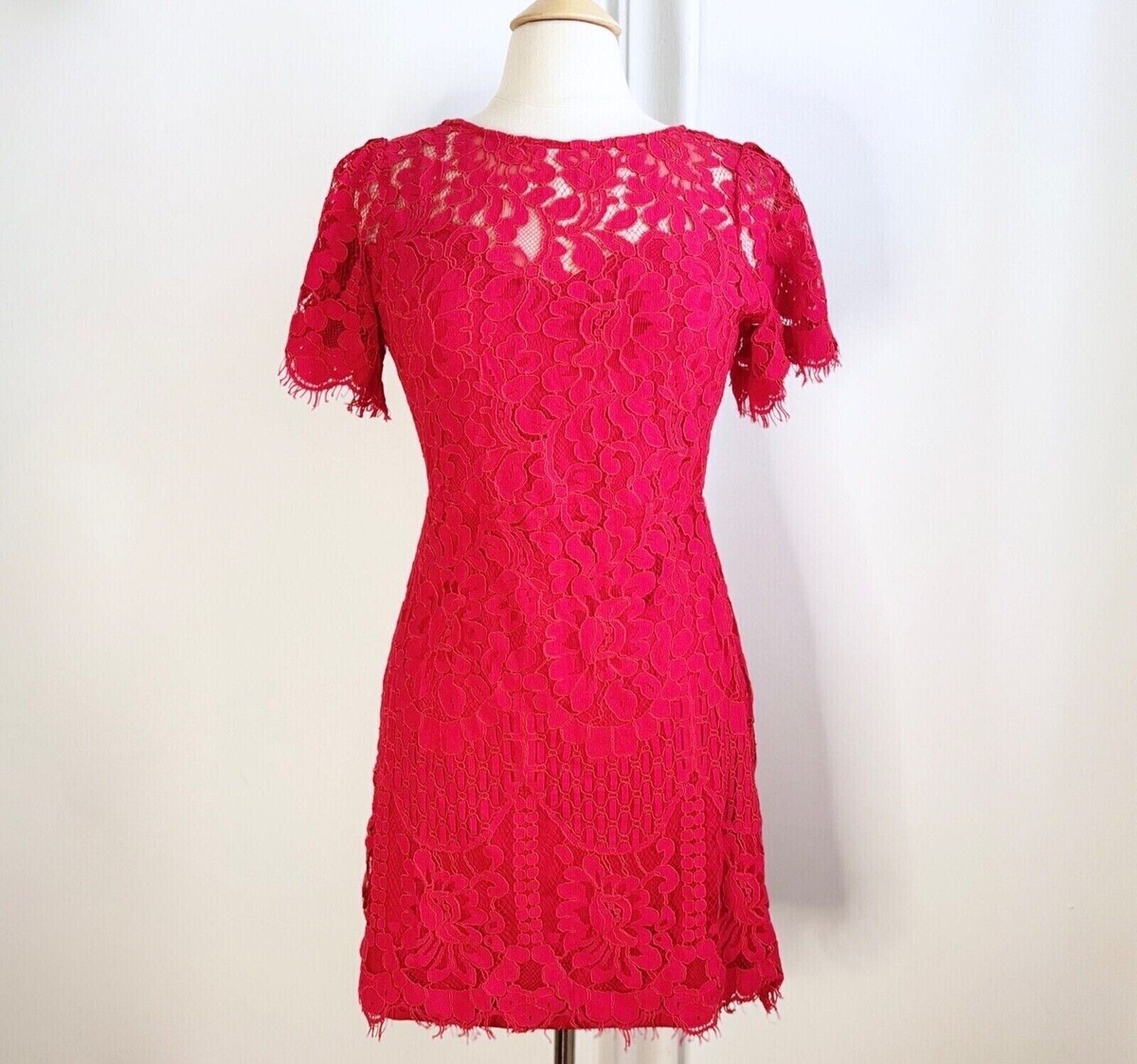 Lulus Lace Flutter Sleeve Short Lined Mini Party/Cocktail Dress Red Sz M Medium Lulus Lace Flutter Sleeve Short Lined Mini Party/Cocktail Dress Red Sz M Medium
