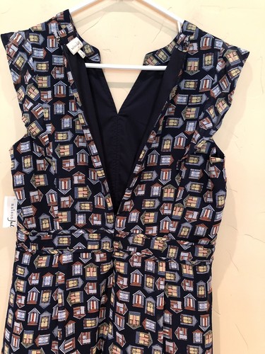 NWT Maison Jules Womens Flounce-Trim Fit & Flare Dress, Blue House Print Size 10 - Picture 9 of 12
