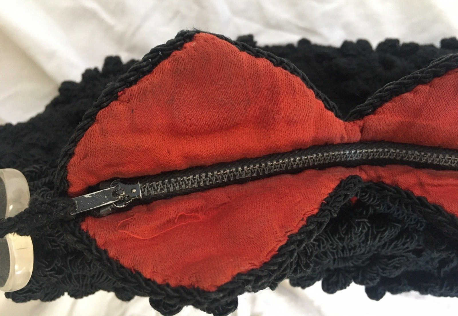 Vintage Crochet Purse Black Red Gothic Clutch Han… - image 11