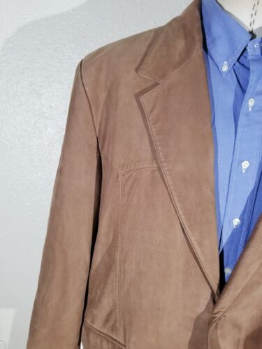 Men's 54 overland western rodeo genuine smooth suede leather Brown Coat Jacket - Picture 2 of 7