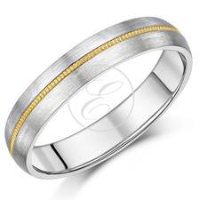 Titanium & 9ct Gold Centre Inlaid Millgrain Design Matt Wedding Ring Band 4/5mm