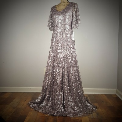 Donna Morgan Sequin Gown with Sleeve - Women's Size 2 - Grey Ridge NEW!!