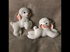 Vintage 1950's white Chalkware Lambs/Sheep wall plaques