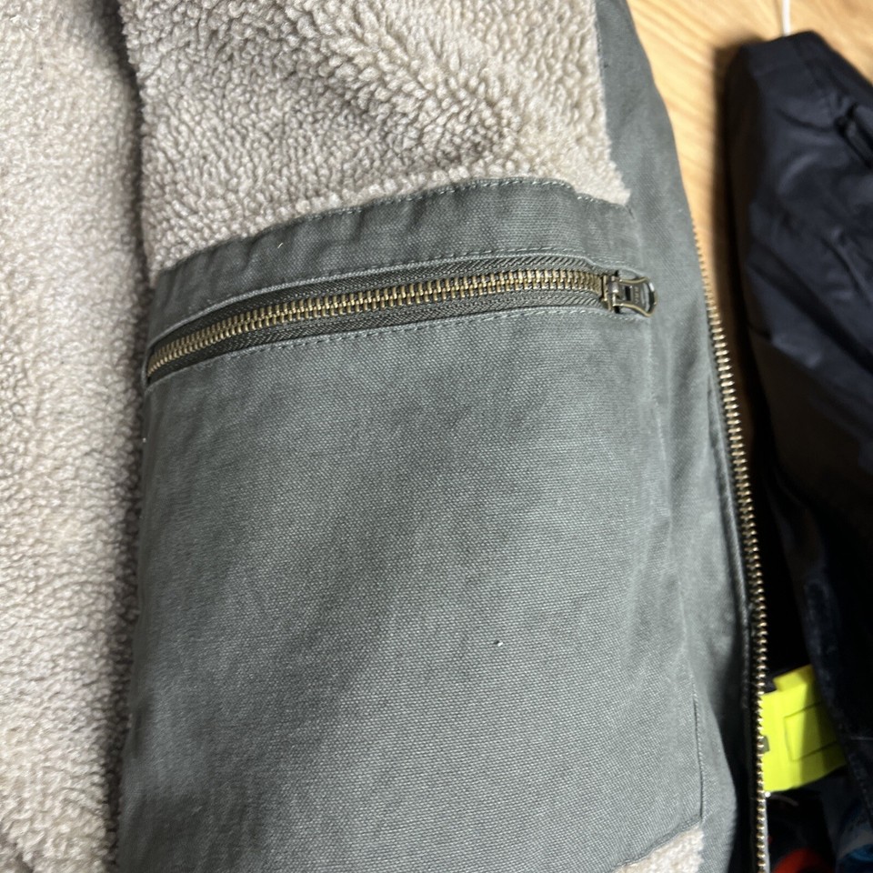 CABELAS Mens Green Heavy Sherpa Lined Hooded Canvas Work Jacket 3XL