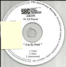 AKON w/ LIL WAYNE I’m So paid CLEAN & INSTRUMENTAL TST PRESS PROMO DJ CD single 