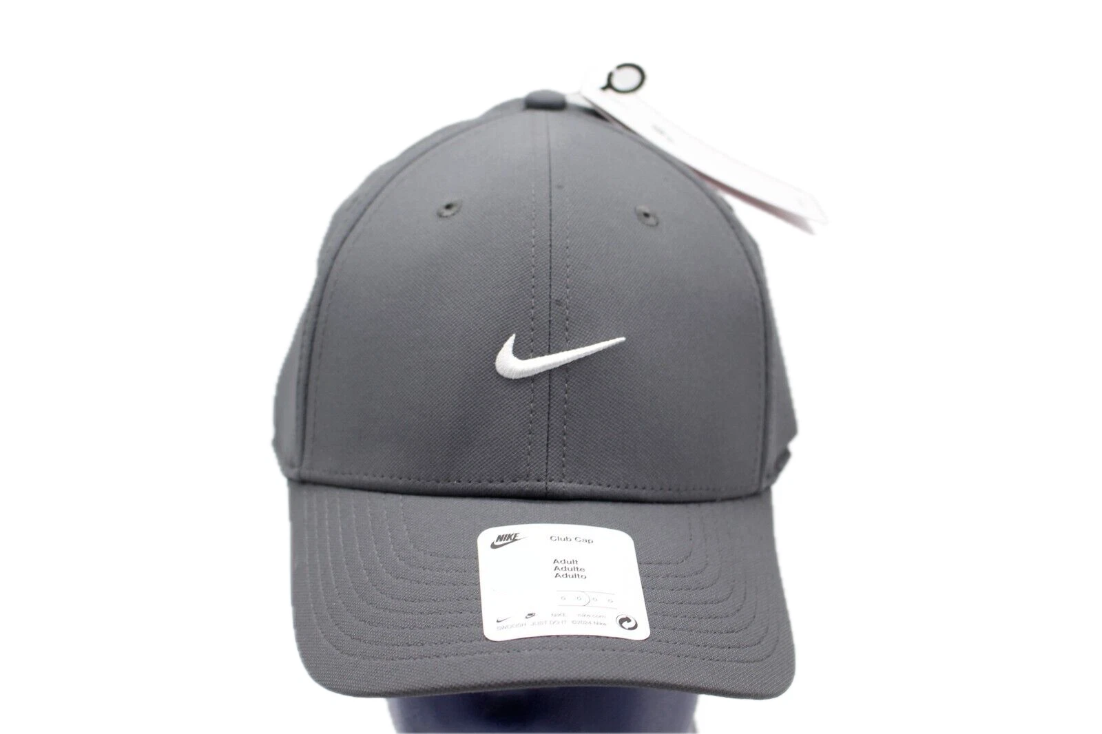 Nike Dri Fit Rise Club Gray White Swoosh Cap Hat Unisex M/L Adult FV5563 068