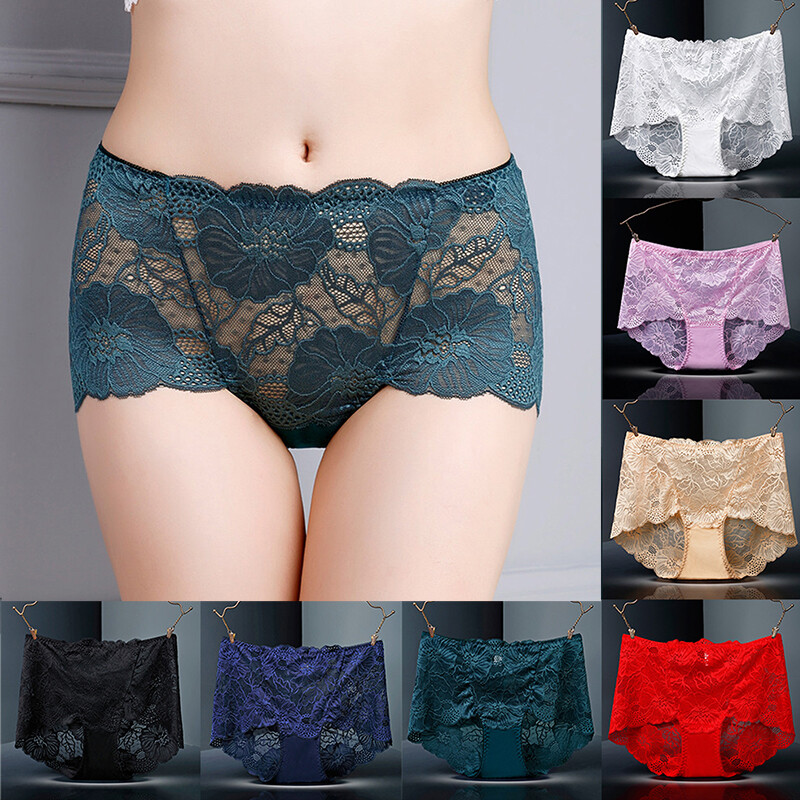 Women's High Waist Lace French Knicker Briefs Lingerie UK Sizes M-2XL