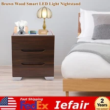 Modern Brown Wood Smart Led Light Nightstand Table Night Stand Bedside Table