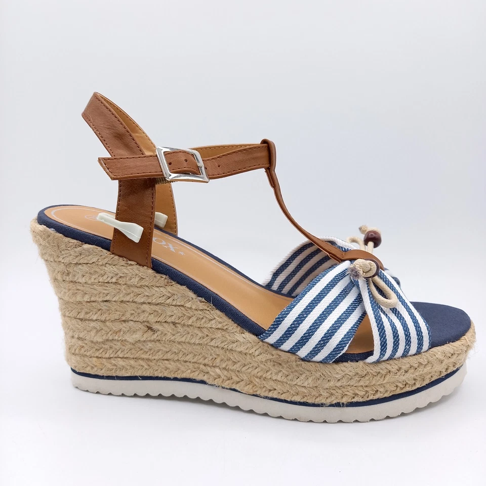 Sandales Nu Pieds Femme - 38 et 40 - Talon Bleu Blanche Marron Compensées - Photo 3/4