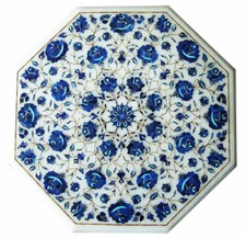21 " Marmor Tisch Top Pietra Dura Lapis Inlay Blumenmuster Handmade Kunst Arbeit