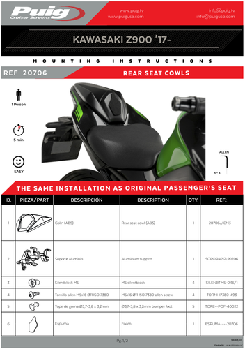 Cubierta De Asiento Trasero Solo Puig Matte Black Kawasaki Z900 2020 - 2024 - Imagen 7 de 10