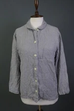 Toast Blue Striped Long Sleeve Button Down Collared Pocket Blouse Shirt Size M