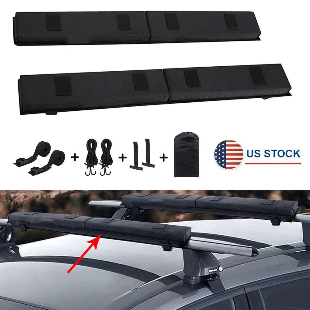 2x Car Roof Rack Cross Bar Soft Pads w Tie Down Strap For Kayak