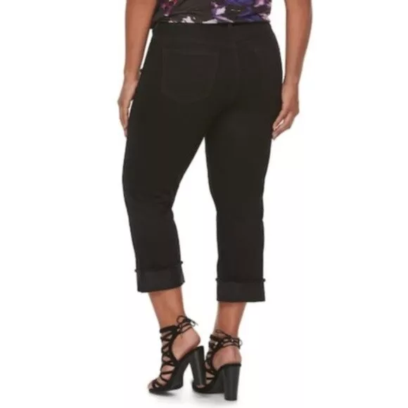Jennifer Lopez Womens Black Mid Rise Stretch Cuff Capris Jeans