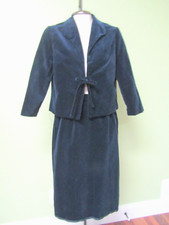 VINTAGE VELVET NAVY BLUE SKIRT  JACKET OUTFIT / 38" BUST MEASURE